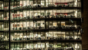 Office building at night.