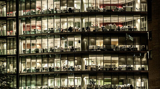 Office building at night.