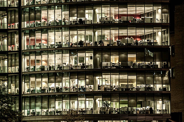 Office building at night.
